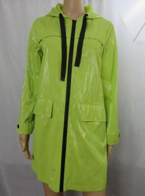 NikKi Jones Montreal Green Raincoat W/Hood Black Trim Pockets SZ XS/TP  NWT$180