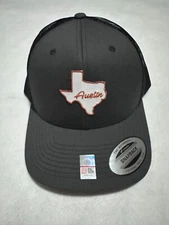 Yupoong Austin Texas Black & Grey Trucker Snapback Hat NEW