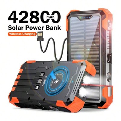 MAXPW-Sudrov 42800mAh Solar Charger Power Bank Wireless Charger Built In 4 Cable