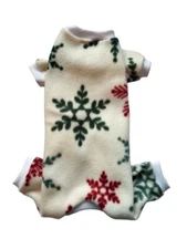 Red and Green Snowflakes Fleece Pajamas Dog Puppy Teacup Pet Clothes 4xs - Large