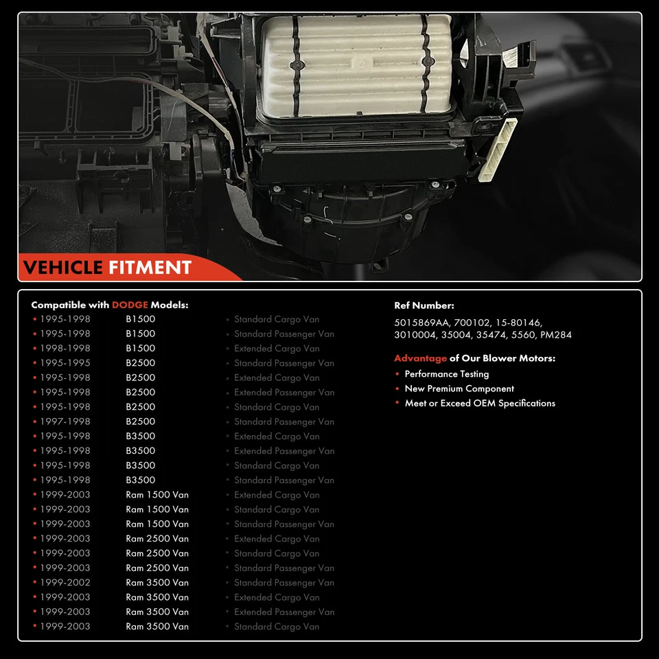 Nuevo motor calentador soplador HVAC con rueda para Dodge Ram 1500 2500 3500 furgoneta 1999-2003 Foto 3 de 4