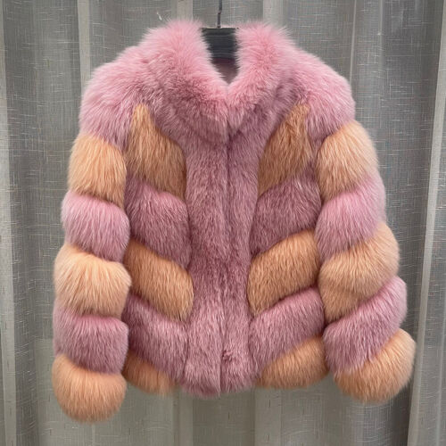 Manteau de fourrure véritable pour femmes hiver épissure rangée luxe mode chaude veste courte manteau - Photo 1/32