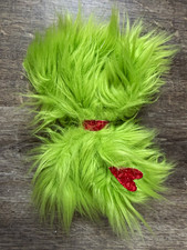Green Faux Fur Hair Bow Clip w/ Red Heart Accents, Girls One Size
