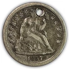 1857-O Seated Liberty Dime Extremely Fine XF Coin, Holed #27778