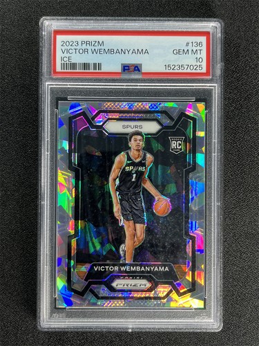 2023-24 Panini Prizm Victor Wembanyama #136 Cracked Ice Rookie RC PSA 10 Gem Mt