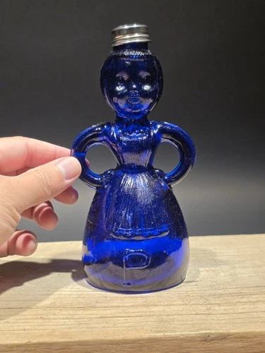 7" Vintage Style Cobalt Blue Depression Glass Lady Bottle