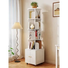 Rotating Bookshelf, 360 Degree Display 5 Tier Bookshelf w Drawer for Small Space