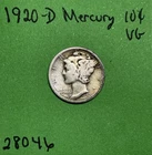 1920-D Mercury Dime 10c Vg Very Good 90% Silver