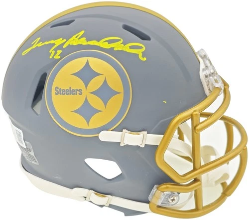 Terry Bradshaw Signed Steelers Slate Gray Speed Mini Helmet Beckett Wit