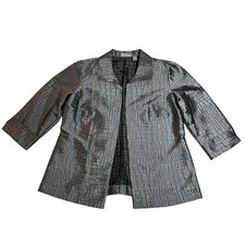Chico's Animal Print Open Front Jacket Size M/8 Silver/Metallic Alligator Casual