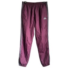 Vintage Adidas Size L Nylon Track Pants Burgundy Gray Stripes Windbreaker Y2K