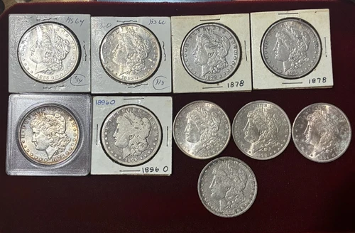 Lot 10 Coins 1878 to 1898 Different Dates/Types - Mints CC Morgan Silver Dollars
