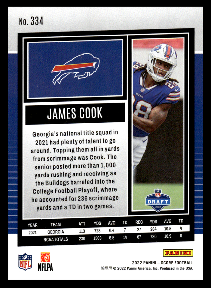 2022 Panini Score James Cook #334 Buffalo Bills Rookie NFL Football | eBay