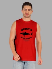 MEN WOMENS TEE SLEEVELESS TSHIRT QUINTS SHARK FISHING BIG FISH JAWS BOAT RETRO