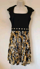 Versace Jeans Couture Dress Size 8 EU 40 pleated flare logo Versace waist studs