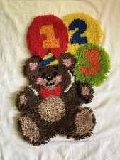 Bucilla Latch Hook Wall Hanging Rug Completed Teddy Bear 1 2 3 Balloons 17x22