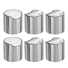 6pcs Aluminized Plastic Disc Top Caps, 24/410 Durable Press Caps, Silver White