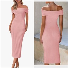 PRETTYGARDEN romantic Dresses Off The Shoulder Barbie Bodycon Ribbed Knit sz XL