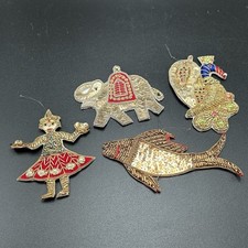 Vintage Set Of 4 Christmas Ornaments Hand Embroidered Sequins