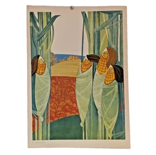 Ukrainian Folk Poster 1988 - Soviet USSR -  girl folk corn food Interior design