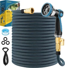 Non-Expanding Garden Hose 100 ft, Flexible Water with 10 100FT, Blue 