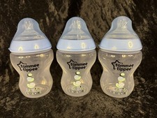 Tommee Tippee Closer Nature 9 oz Baby Bottle/Blue Ring/Nipple/Cover - Lot of 3