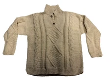 Vintage J. Peterman Wool Cardigan Sweater Large Chunky 1/4 Button