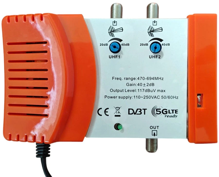 Centralina Amplificatore TV  2 ingressi UHF regolabili 40dB filtro 4G/5G 12V - Immagine 3 di 4