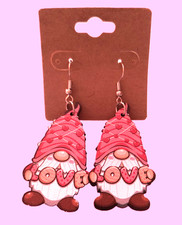NWOT LOVE Gnomes Women's Dangle/Drop Earrings Red White Pink Valentine's Day