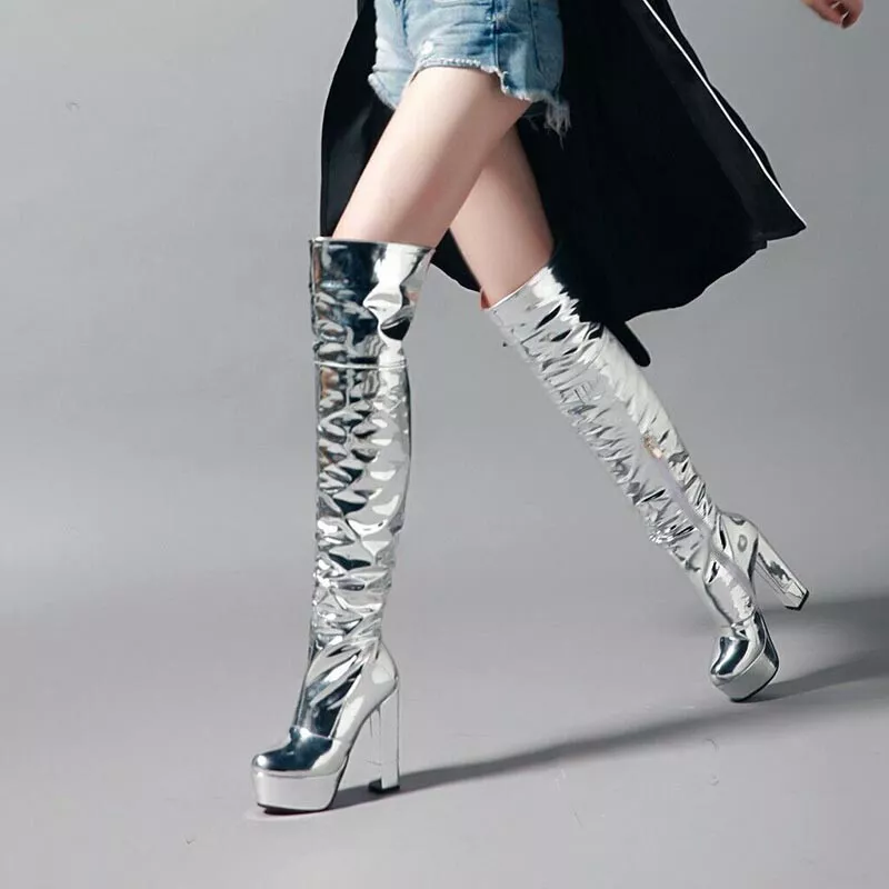 Silver top high boots