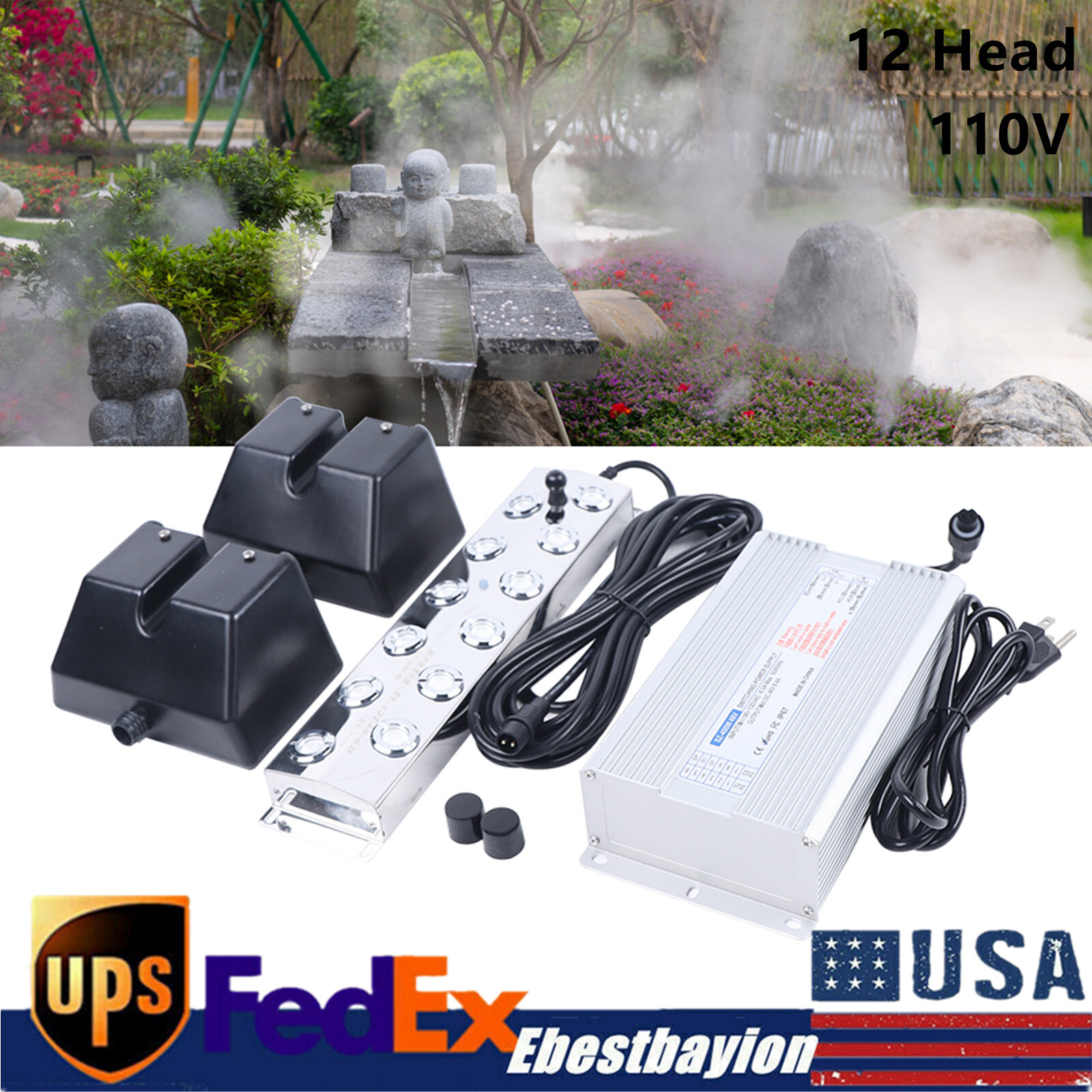 12-Head Ultrasonic Atomizing Humidifier for Ponds Fog Misting Machine 110V 60Hz