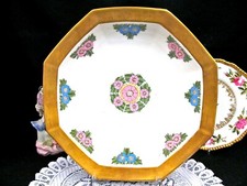 LIMOGES FRANCE RAISED FLORAL PAINTED HUGE BOWL WITH THICK GOLD BANDS