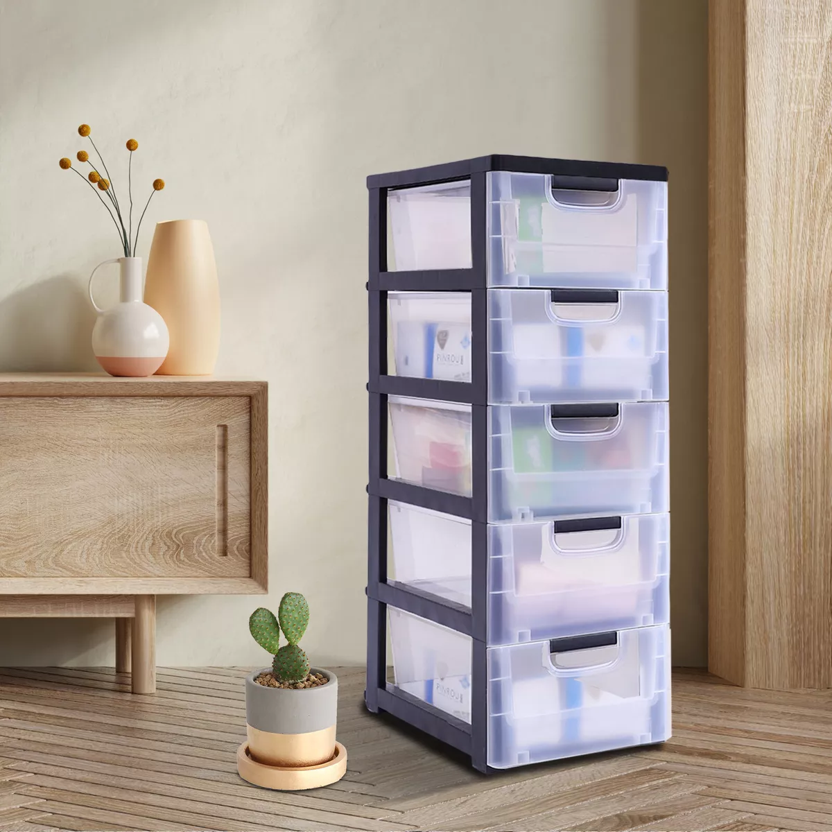 PP Plastic Storage Cabinet 5 Drawers Stackable Clothes Storage Box