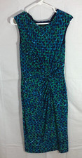 LAUREN Ralph Lauren boat neck twist dress 6 Peacock Blue Green Ruched Lined