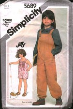 5689 Vintage Simplicity Sewing Pattern Girls 1980s Pull on Jumpsuit Two Lengths
