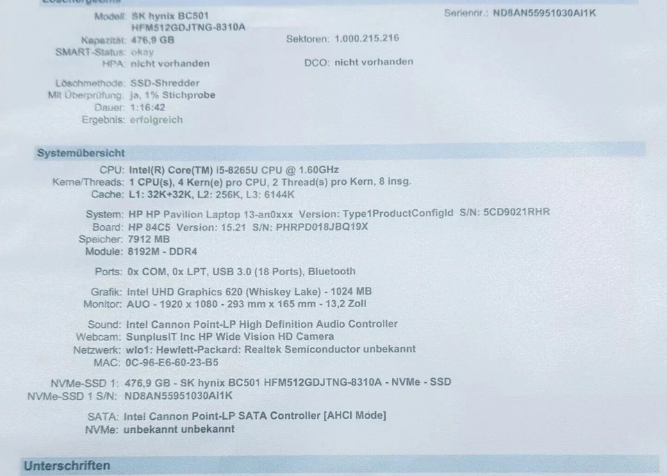 HP Pavilion Laptop 13,2 Zoll i5 1:60 GHz bluetooth, Mod. 13-an0300ng - Bild 2 von 4