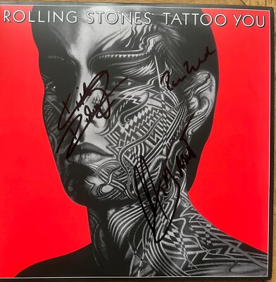 Rolling Stones - Tattoo you 40th 3 x ORIGINAL AUTOGRAMME Jagger Richards Wood
