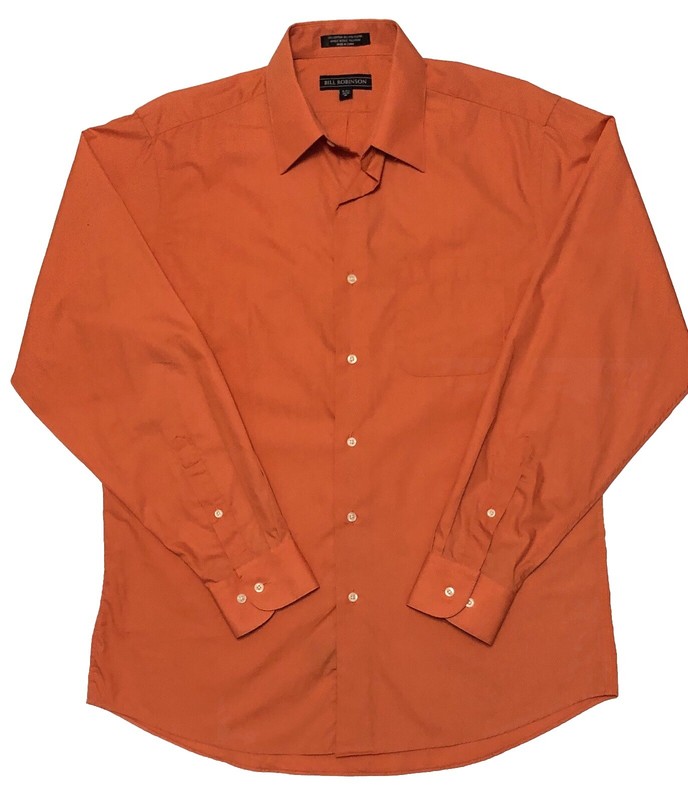 EUC Mens Bill Robinson Point Collar Pocket Chiffon Dress Shirt Sz 15-15.5/34-35