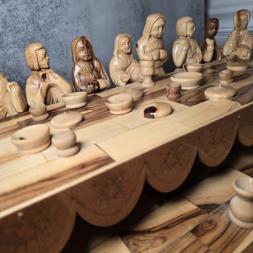 Olive Wood Lord Statue The Last Supper Hand Carved Bethlehem Holy Land Jerusalem - Picture 8 of 17