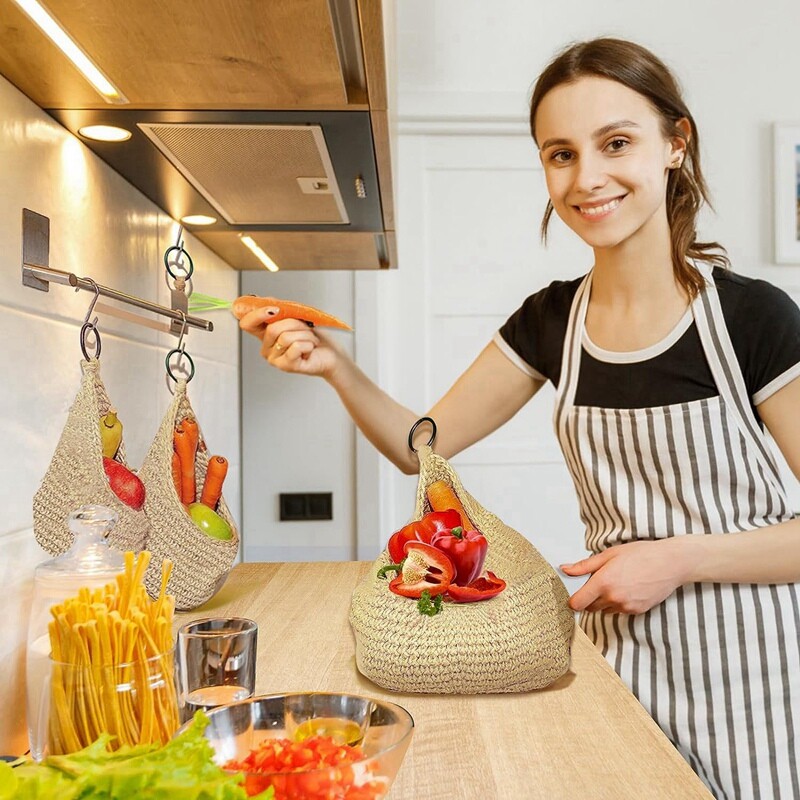 Handwoven Boho Wall Hanging Basket for Fruit Vegetable Hanging