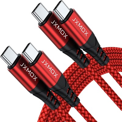 JXMOX USB C to C Cable (2 Pack 3.3ft), 60W (3A) Type C Fast 3.3ft, Red 