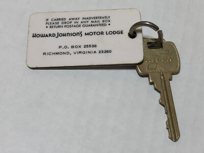 Vintage HOWARD JOHNSONS Motor Lodge Motel Room Key and Fob - RICHMOND, Virginia