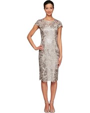 Alex Evenings Taupe Sequin Lace Cap Sleeve Sheath Dress 8 NWT
