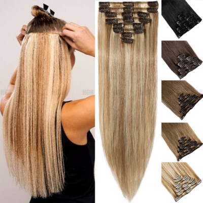 Sriaight CLEARANCE 100% Human Hair Extensions Clip In Real Remy Hair FULL HEAD