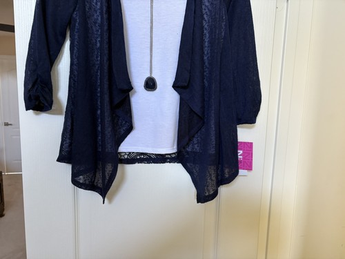 IZ Byer White Tank Top with Attached Blue Lace Jacket and Necklace, Girls L (14) - Picture 3 of 8