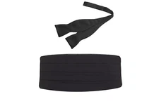 Men's Black Heavy Silk Pleated Cummerbund Self Tie Bow Tie Very Nice 