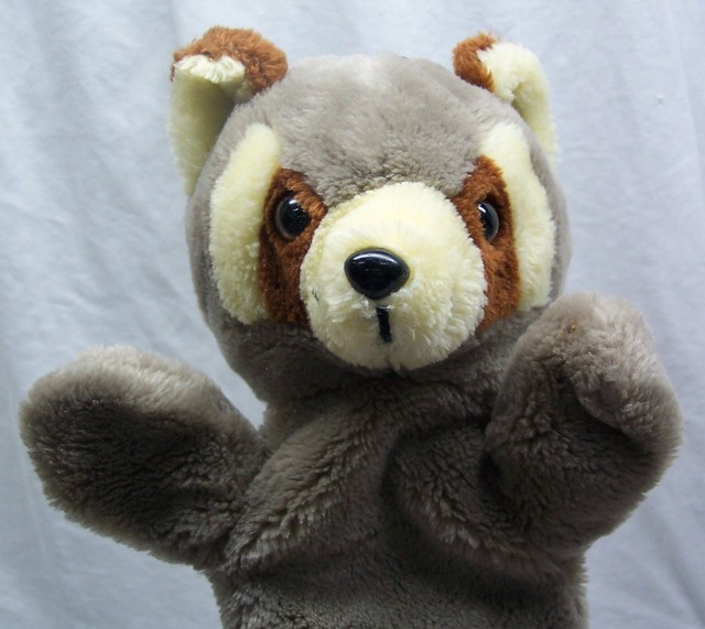 VINTAGE 1988 Etone RACCOON HAND PUPPET 10" Plush STUFFED ANIMAL Toy