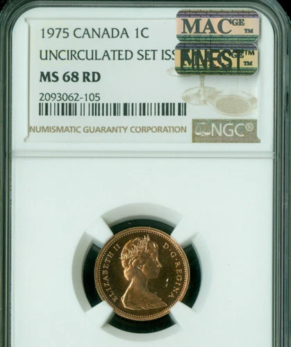 1975 CANADA CENT NGC MS68 RD PQ MAC FINEST GRADED SPOTLESS *