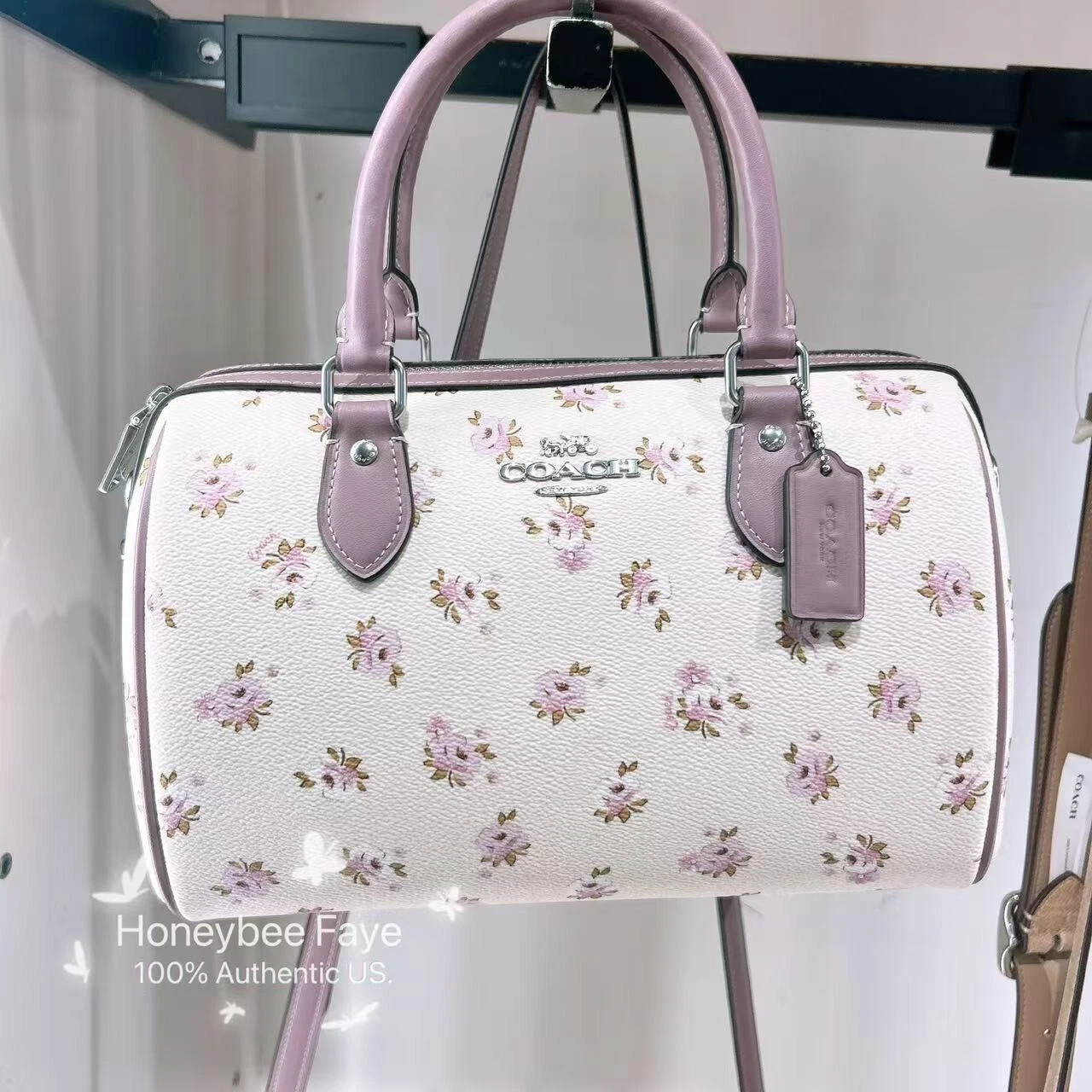 Borsa a tracolla Coach Rowan nuova con etichetta con stampa floreale CAL58