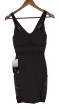 Bebe Addiction Metallic Black Gold Lurex Netting Bodycon Dress NWT - Size Small